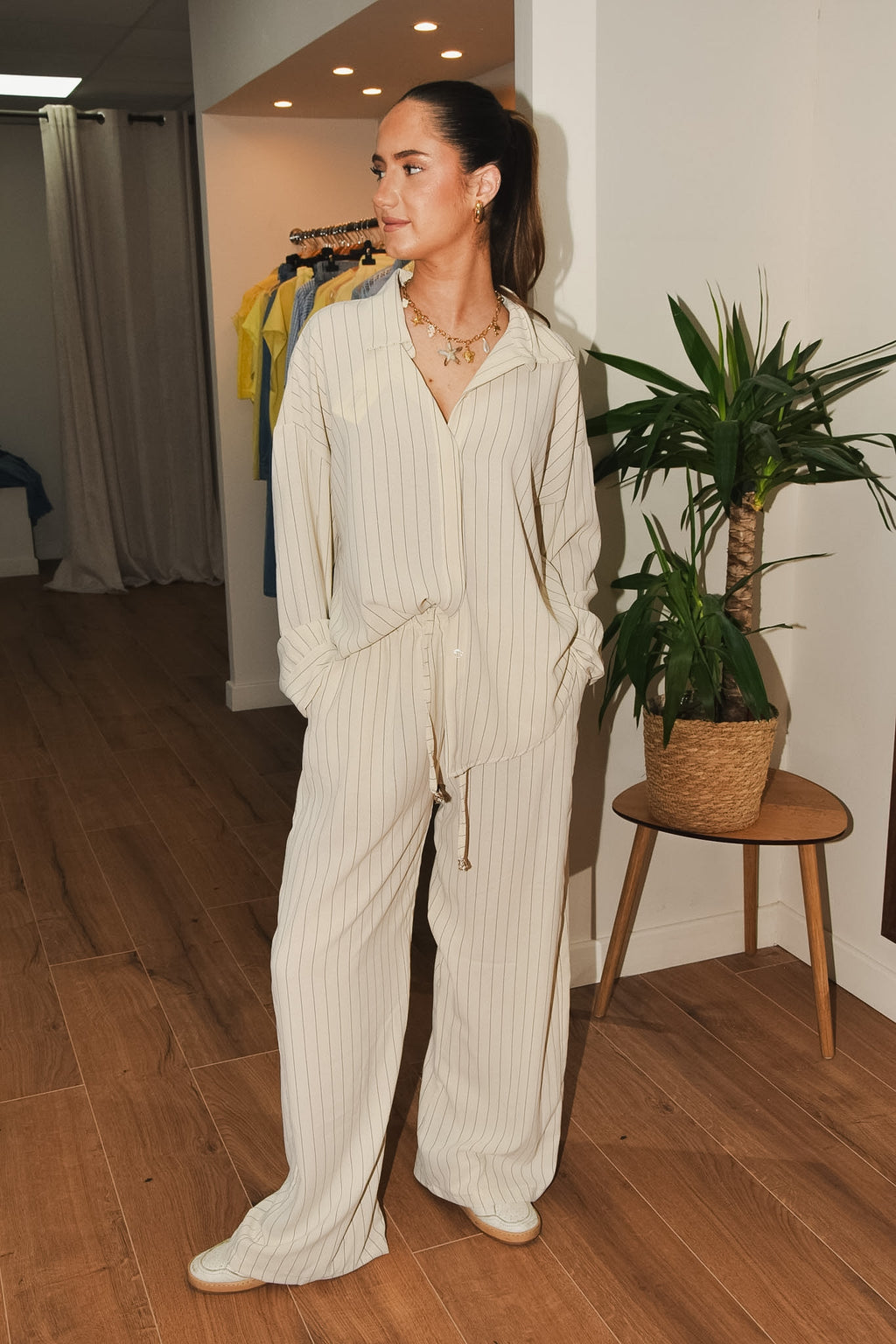 Ensemble beige rayé "Manon"