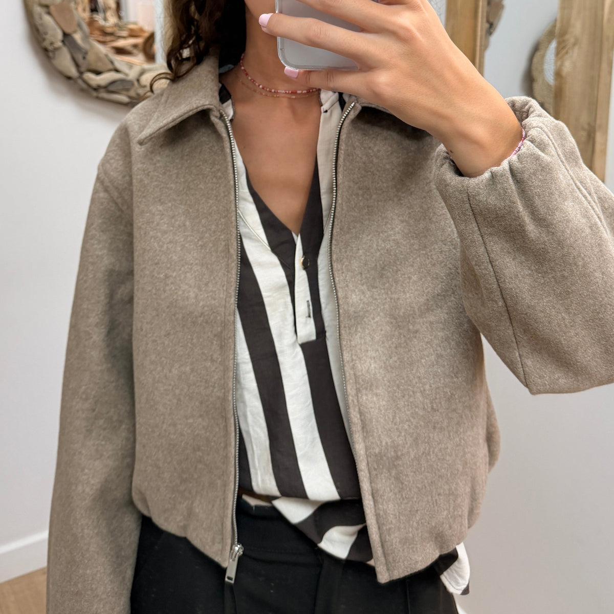 Veste Beige Zippée Giulia Taupe