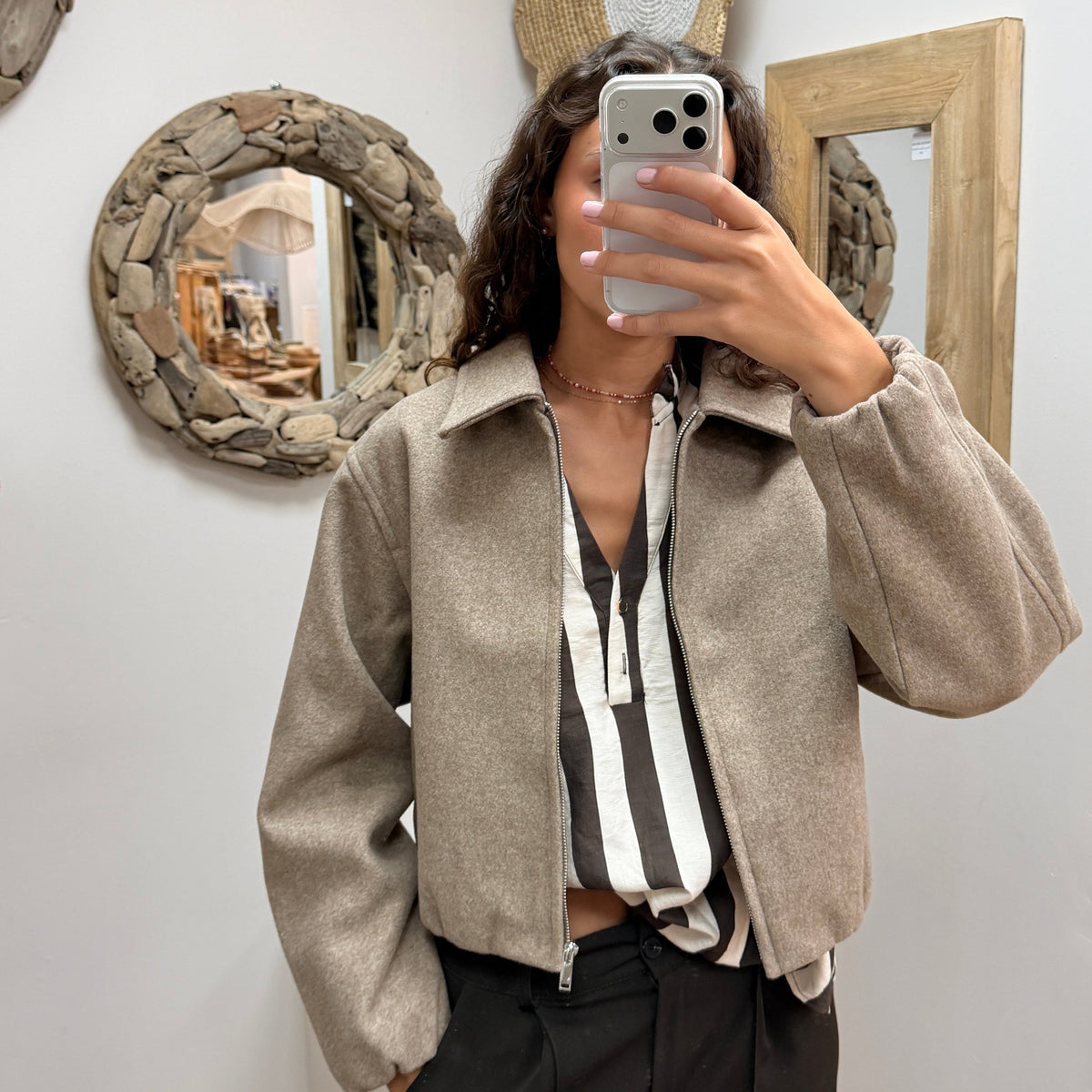 Veste Beige Zippée Giulia Taupe
