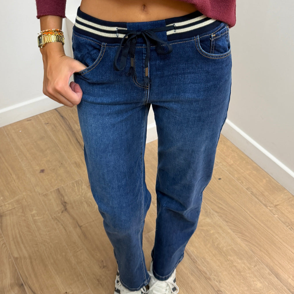 Jean Bleu Taille Élastiquée H8072