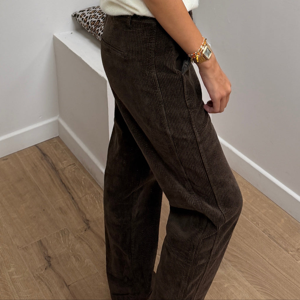 Pantalon Marron en Velours Côtelé 98813