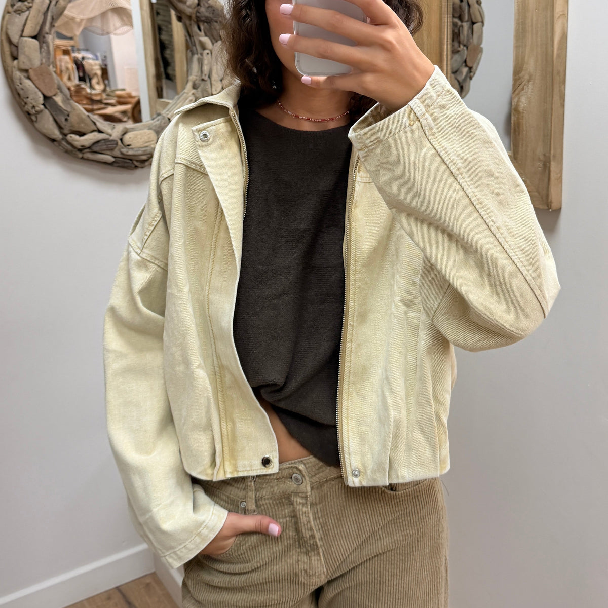 Veste en Jean Écru – Coupe Oversize ZP1244