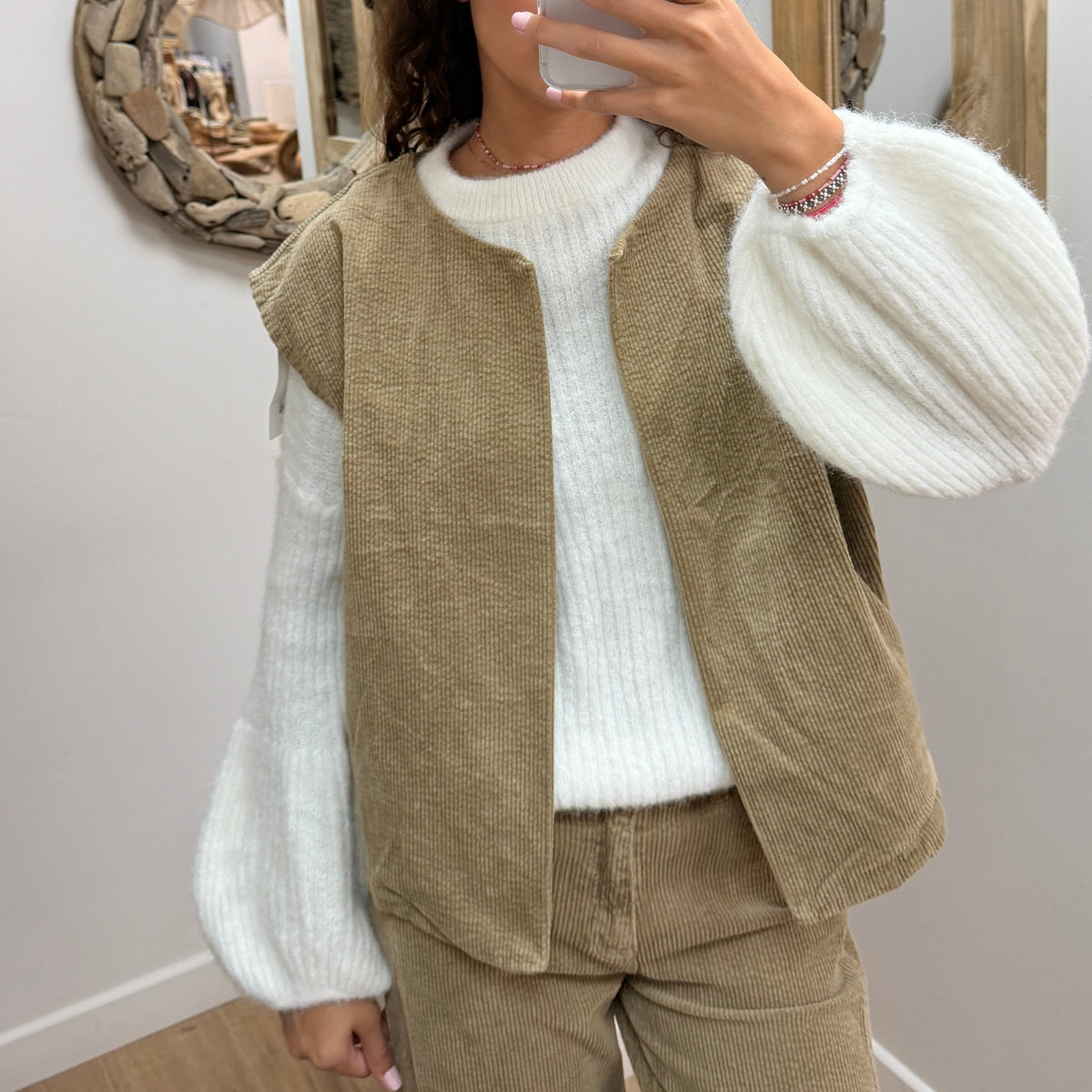 Veste Sans Manches en Velours – Taupe 60522