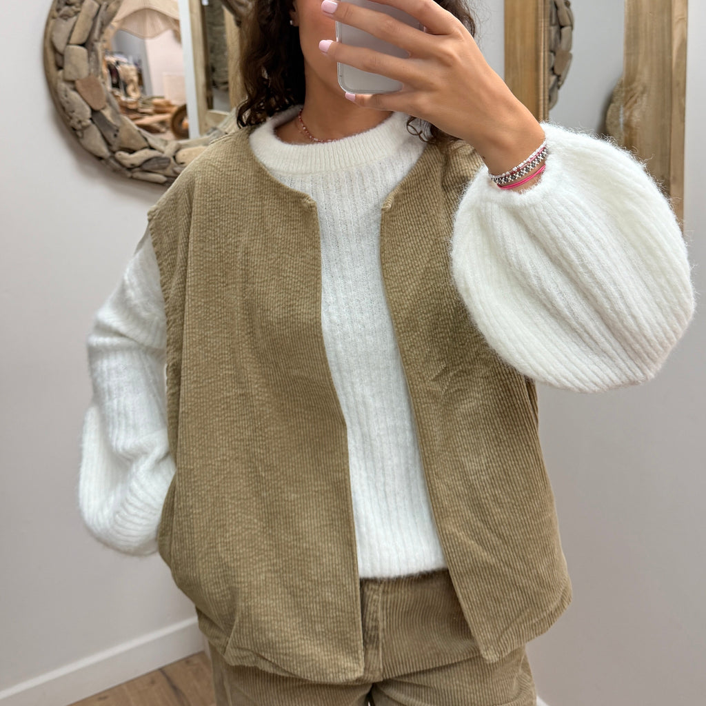 Veste Sans Manches en Velours – Taupe 60522