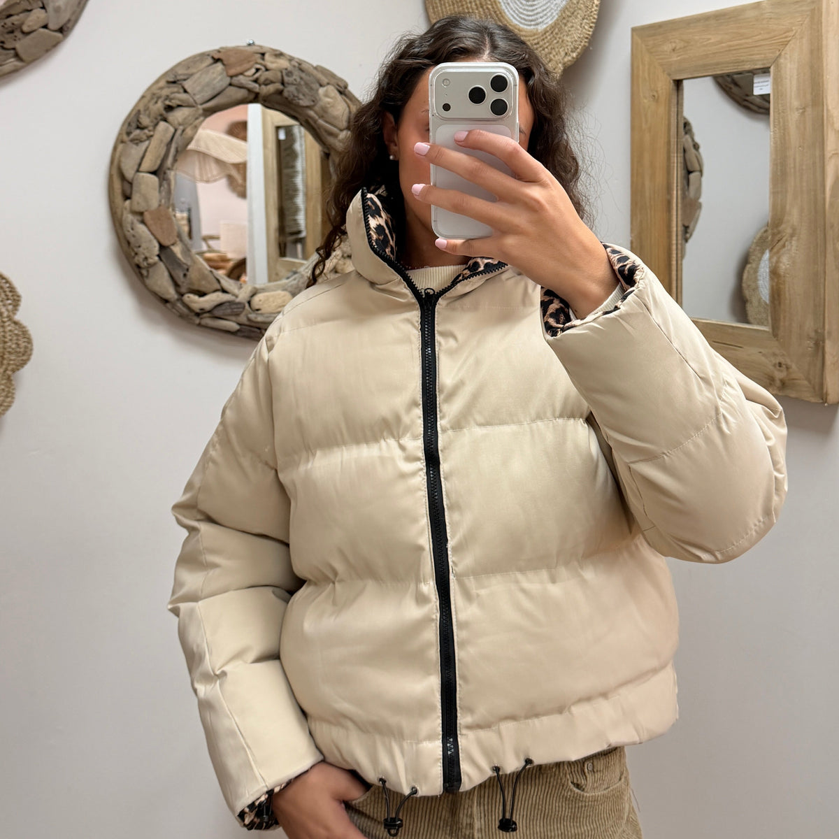 Doudoune Réversible Léopard-Beige Val
