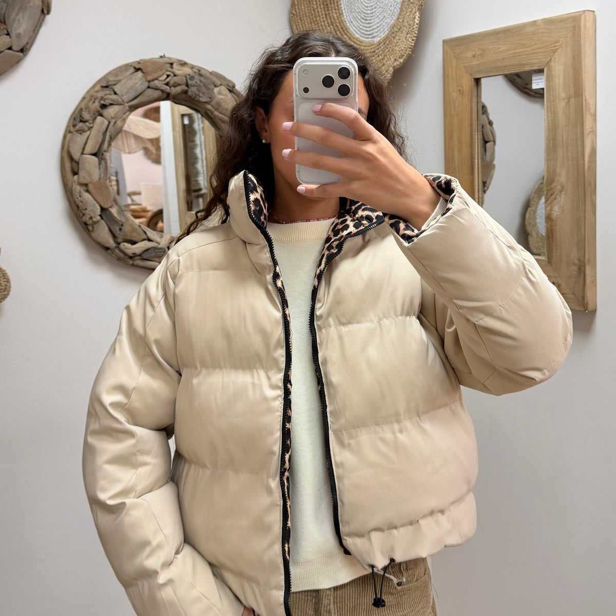 Doudoune Réversible Léopard-Beige Val