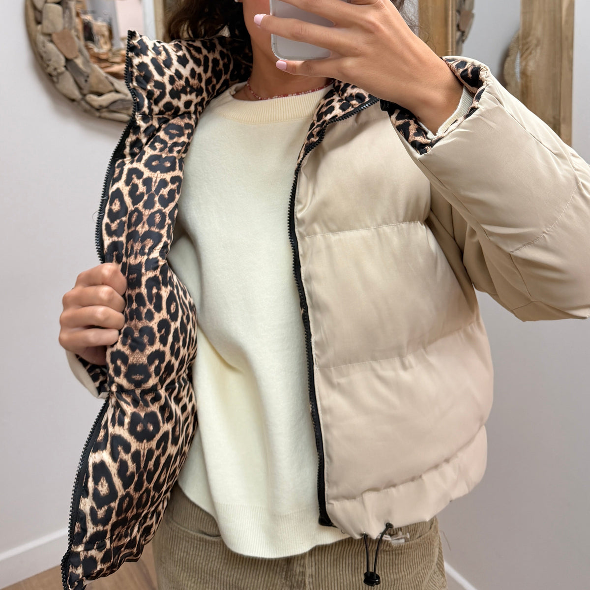 Doudoune Réversible Léopard-Beige Val
