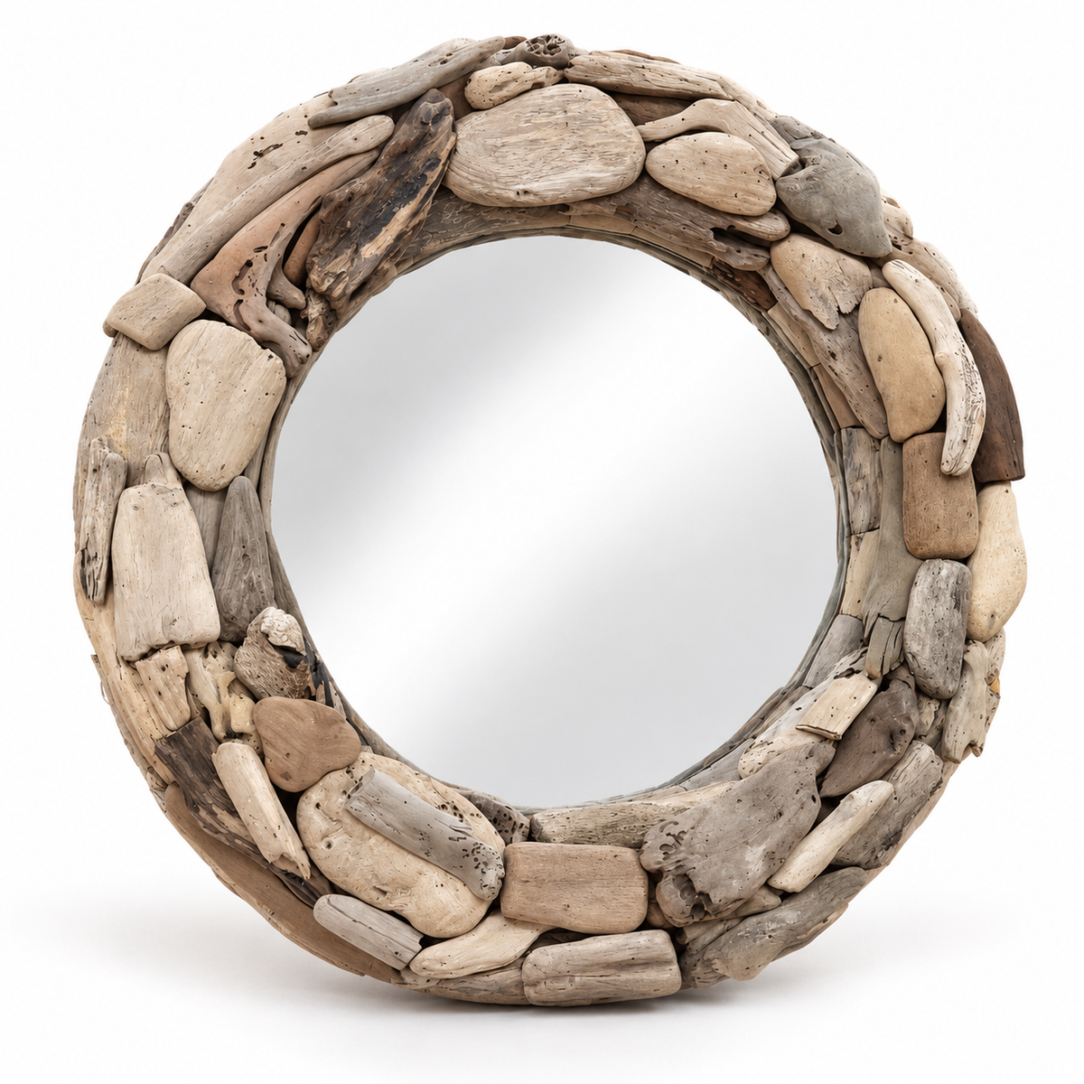 Miroir Eva en bois flotté – Ø 60 cm