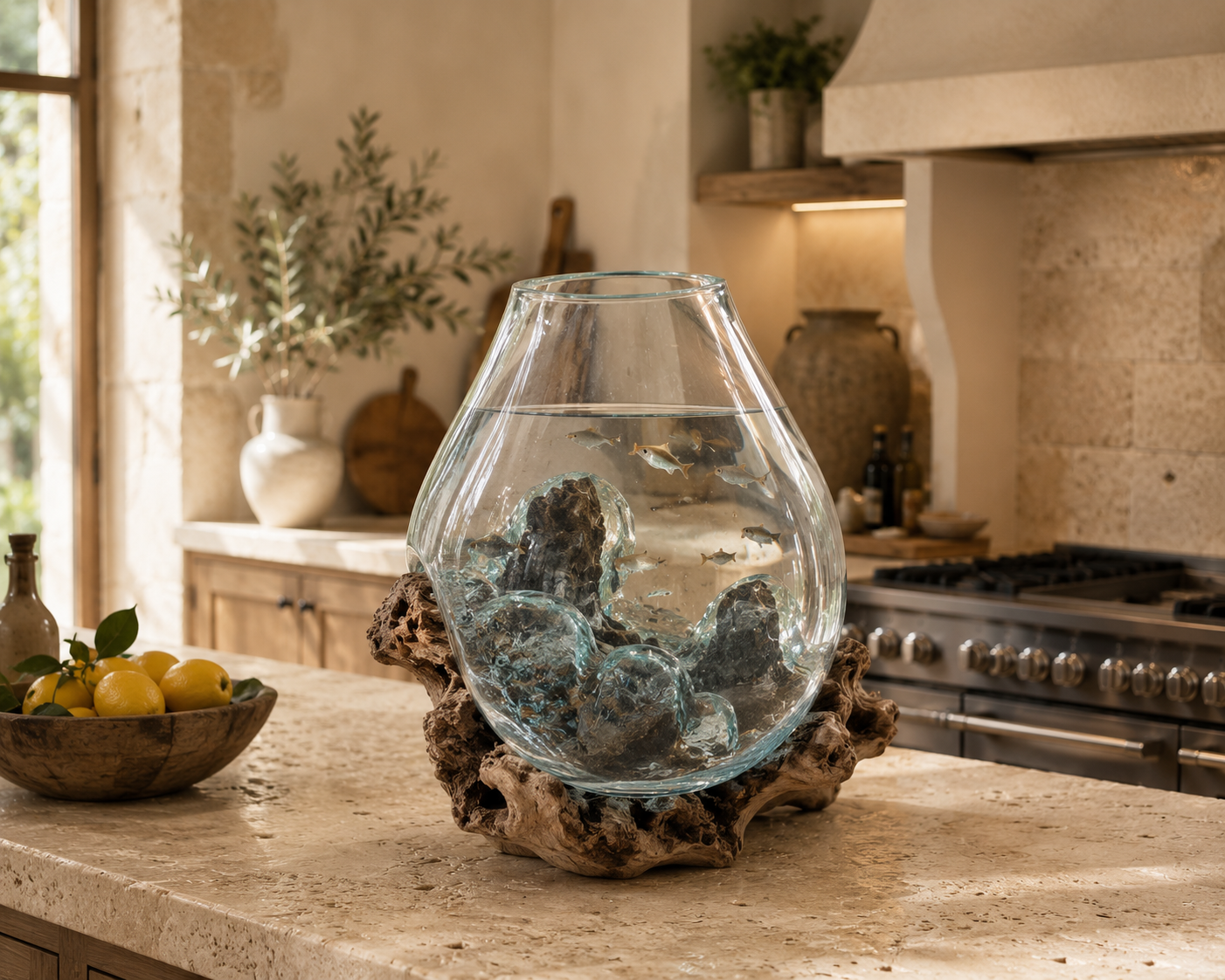 Vase en Verre Soufflé sur Racine de Gamal 35cm de diamètre